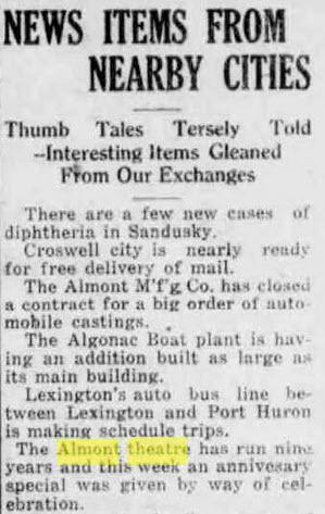 Almont Theatre - Jan 15 1920 (newer photo)